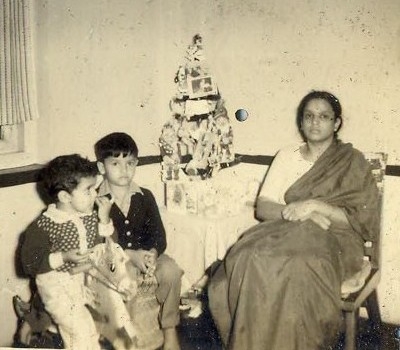 With his mother and brother, Christmas, Delhi, c. 1959